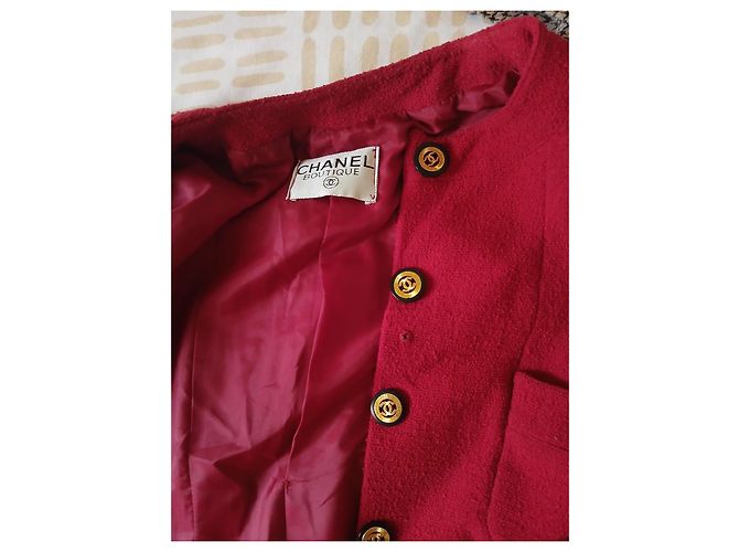 Chanel Boutique Textured Tweed Jacket Raspberry Pink Size S Fuschia - view 5