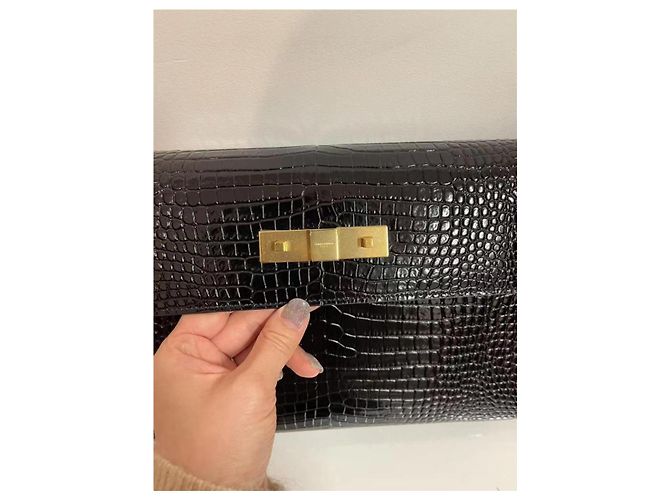 Borsa Saint Laurent Manhattan Croco Nero in Pelle di Agnello - vista 2