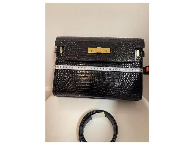 Borsa Saint Laurent Manhattan Croco Nero in Pelle di Agnello - vista 3