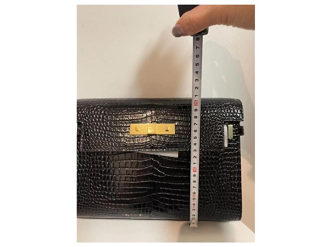 Borsa Saint Laurent Manhattan Croco Nero in Pelle di Agnello - vista 4