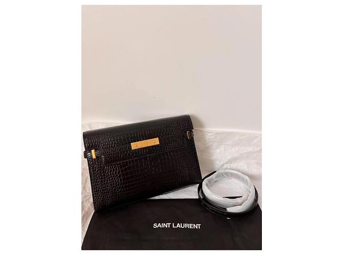 Borsa Saint Laurent Manhattan Croco Nero in Pelle di Agnello - vista 6