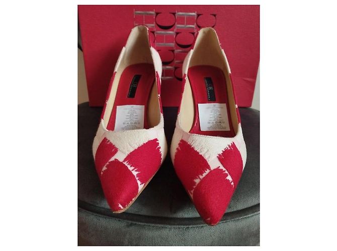 Décolleté Carolina Herrera Rosso e Beige Nylon - vista 2