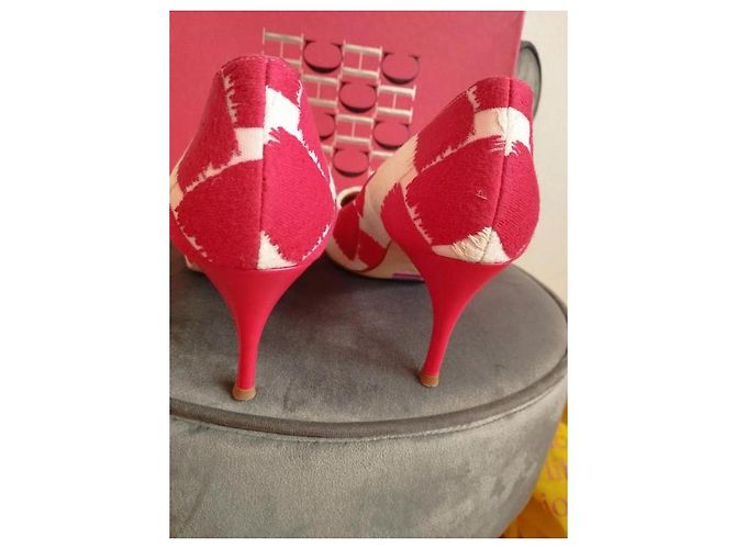 Décolleté Carolina Herrera Rosso e Beige Nylon - vista 3