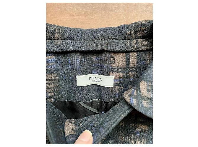 Abrigo Prada Natte Grafico Cacao de lana negro cacao azul Castaño - vista 5