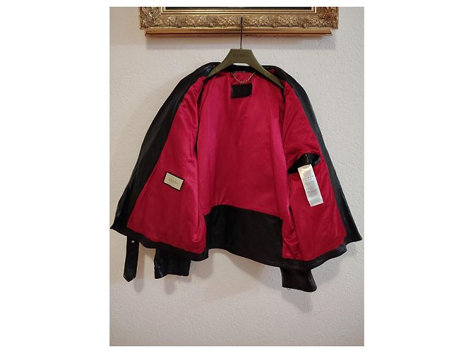 GUCCI LEDER-BIKERJACKE MIT GUCCI-LOGO. Schwarz - Ansicht 7
