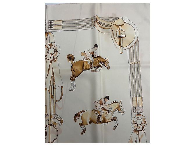 Kelly Foulard Hermès Jamping Bianco sporco - vista 11