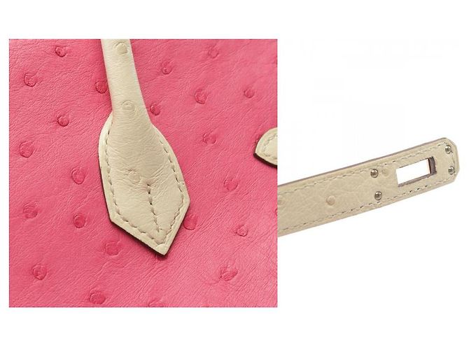 Bolsa Hermès Birkin 25 de avestruz rosa/ivory - vista 10