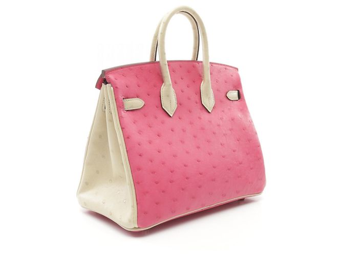 Bolsa Hermès Birkin 25 de avestruz rosa/ivory - vista 2