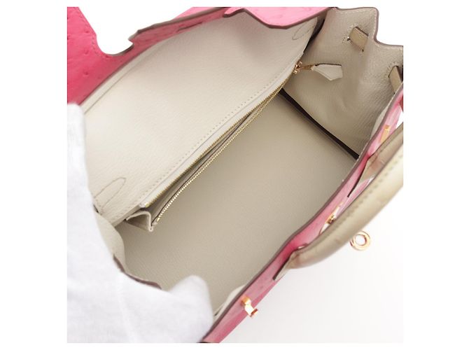 Bolsa Hermès Birkin 25 de avestruz rosa/ivory - vista 3