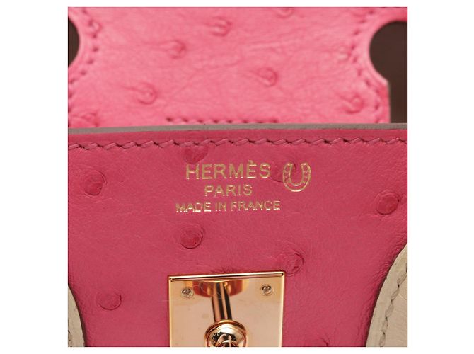Bolsa Hermès Birkin 25 de avestruz rosa/ivory - vista 4
