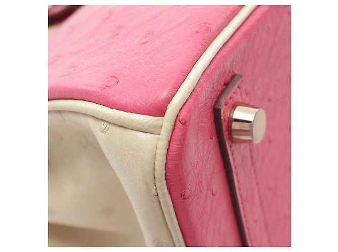 Bolsa Hermès Birkin 25 de avestruz rosa/ivory - vista 6