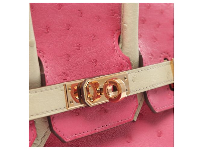 Bolsa Hermès Birkin 25 de avestruz rosa/ivory - vista 8