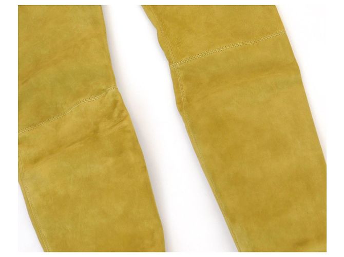 Stivali in suede chartreuse sopra il ginocchio Prada Autunno 2015 Azzurro chiaro Verde Giallo - vista 7