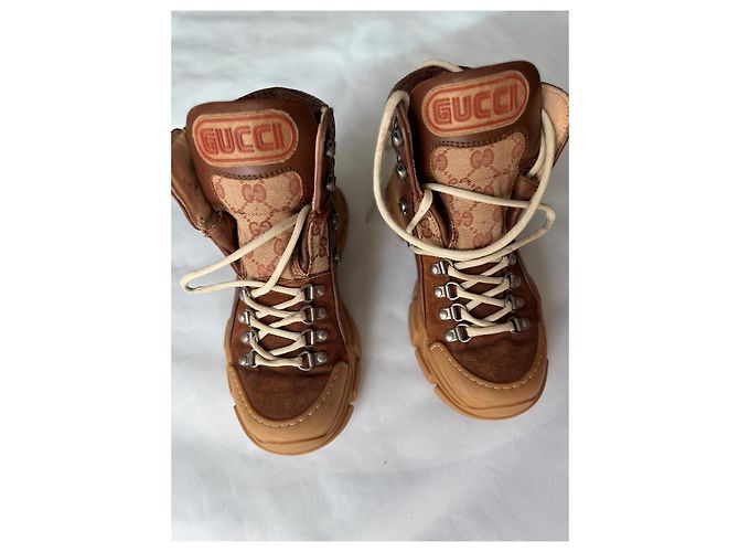 Stivali Gucci Sega flashtrek pelle e camoscio marrone chiaro - vista 2