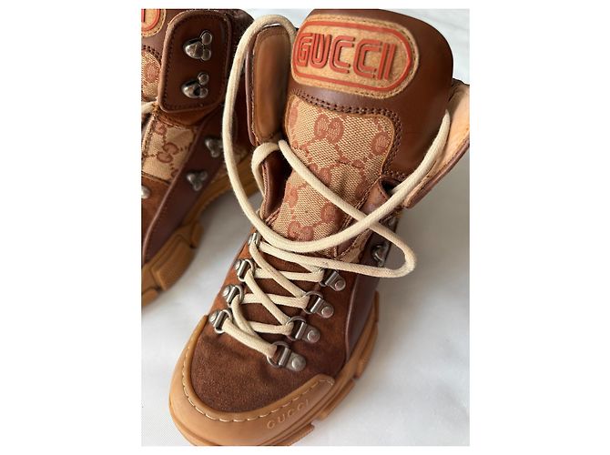 Stivali Gucci Sega flashtrek pelle e camoscio marrone chiaro - vista 4