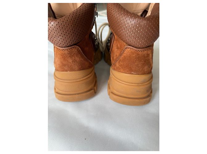 Stivali Gucci Sega flashtrek pelle e camoscio marrone chiaro - vista 6