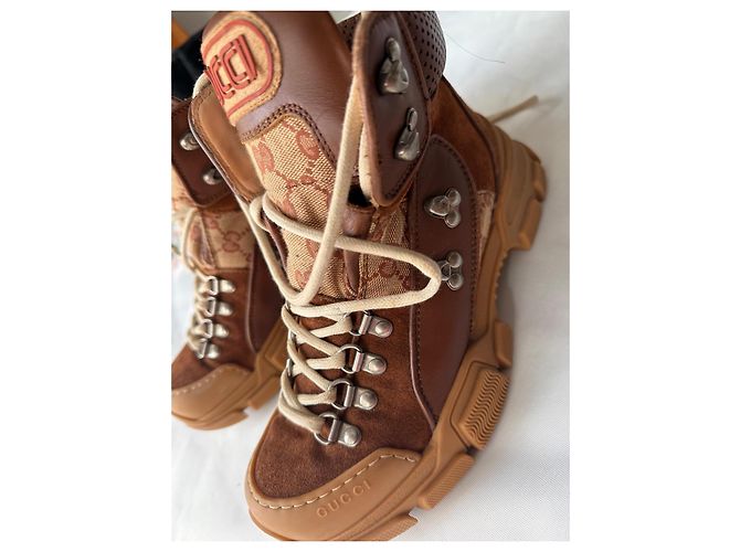 Stivali Gucci Sega flashtrek pelle e camoscio marrone chiaro - vista 8