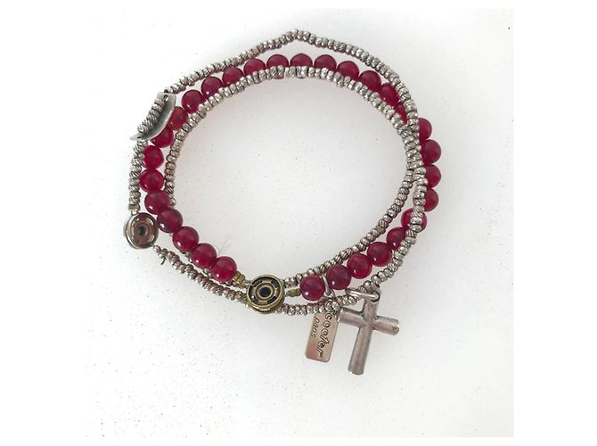 Autre Marque Set Scooter Paris Collana a Croce e Bracciale Rosso Argento Bordò - vista 2