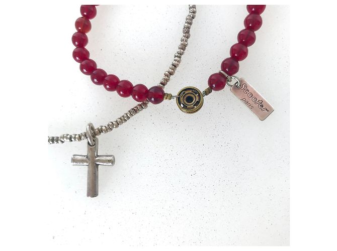 Autre Marque Set Scooter Paris Collana a Croce e Bracciale Rosso Argento Bordò - vista 3