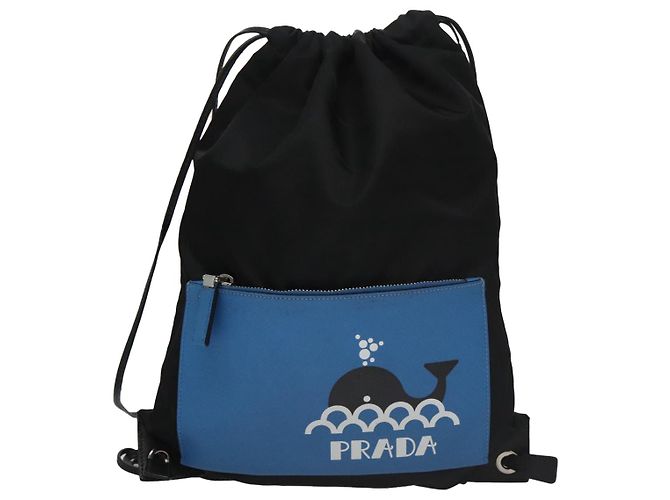 PRADA Backpack Nylon Leather Black Blue Silver Auth 92876 Silvery - view 13