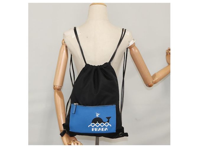 PRADA Backpack Nylon Leather Black Blue Silver Auth 92876 Silvery - view 27