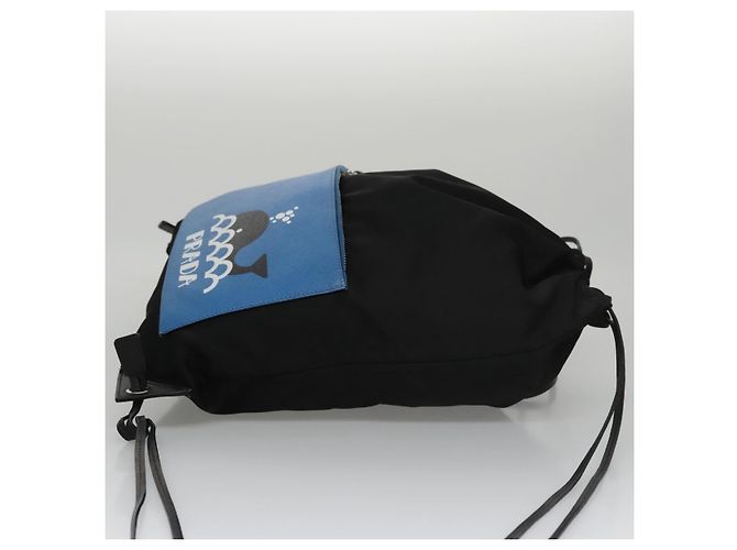 PRADA Backpack Nylon Leather Black Blue Silver Auth 92876 Silvery - view 3