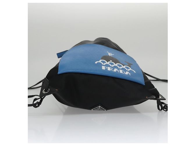 PRADA Backpack Nylon Leather Black Blue Silver Auth 92876 Silvery - view 5