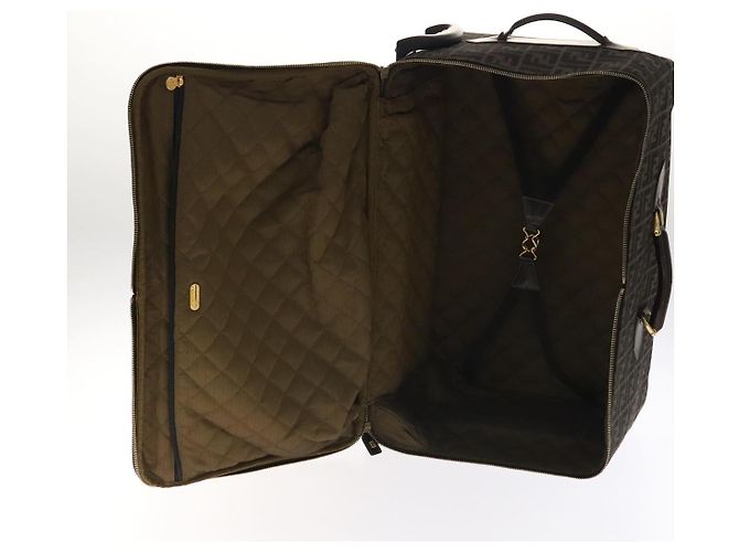 FENDI Zucca Lona Bolsa de Transporte Boston Negra Marrón Auth mr869 Castaño Negro - vista 11