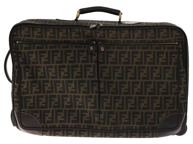 FENDI Zucca Lona Bolsa de Transporte Boston Negra Marrón Auth mr869 Castaño Negro - vista 13