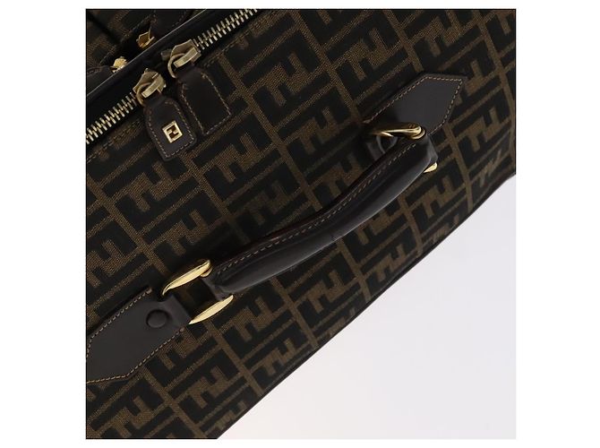 FENDI Zucca Lona Bolsa de Transporte Boston Negra Marrón Auth mr869 Castaño Negro - vista 17