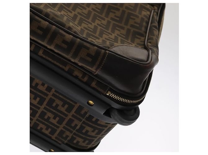 FENDI Zucca Lona Bolsa de Transporte Boston Negra Marrón Auth mr869 Castaño Negro - vista 19