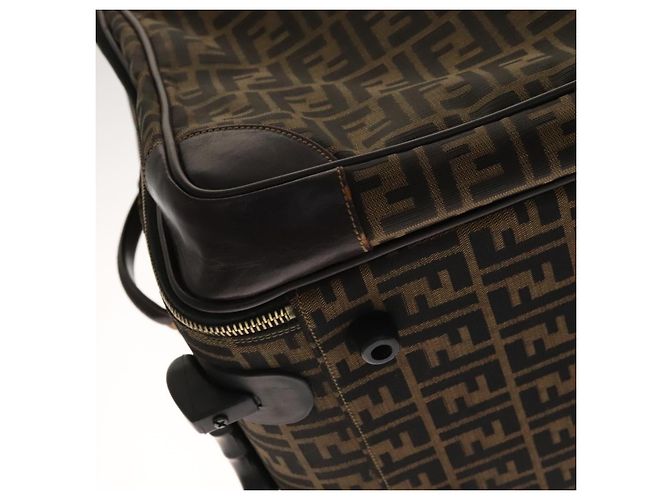 FENDI Zucca Lona Bolsa de Transporte Boston Negra Marrón Auth mr869 Castaño Negro - vista 20