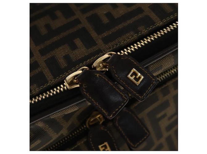 FENDI Zucca Lona Bolsa de Transporte Boston Negra Marrón Auth mr869 Castaño Negro - vista 23