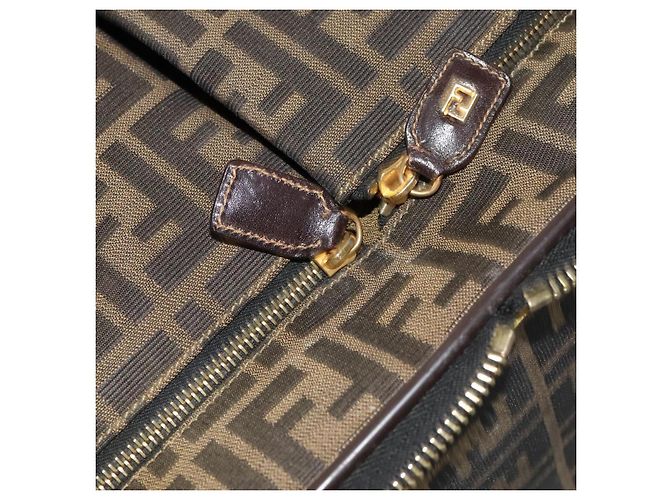 FENDI Zucca Lona Bolsa de Transporte Boston Negra Marrón Auth mr869 Castaño Negro - vista 30