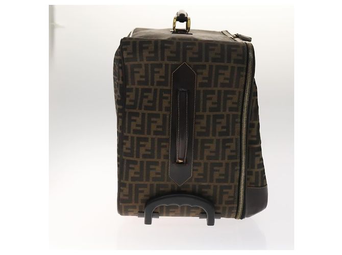 FENDI Zucca Lona Bolsa de Transporte Boston Negra Marrón Auth mr869 Castaño Negro - vista 4