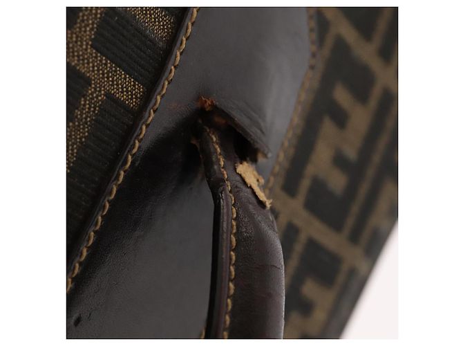 FENDI Zucca Lona Bolsa de Transporte Boston Negra Marrón Auth mr869 Castaño Negro - vista 5