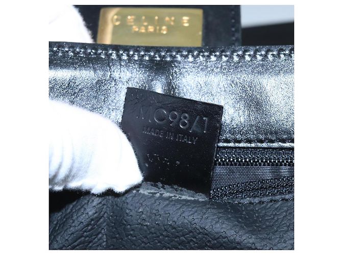Céline Borsa a spalla in tela Macadam CELINE in pelle PVC nera e dorata Auth 104249 Nero D'oro - vista 12