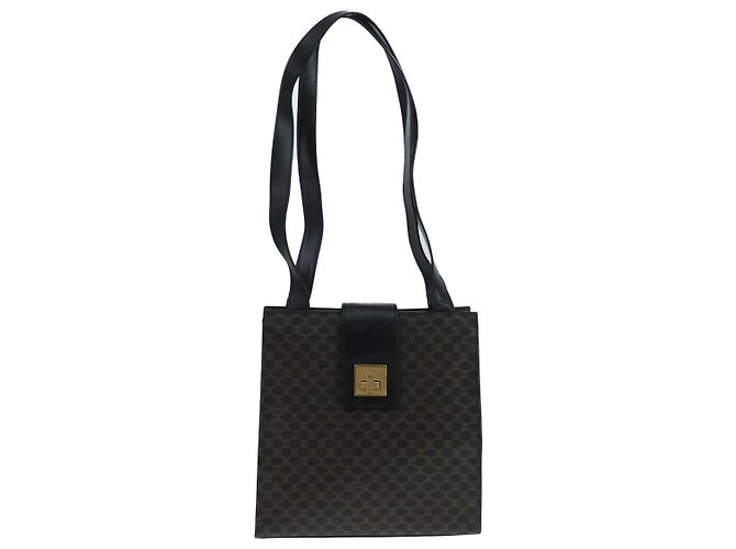 Céline Borsa a spalla in tela Macadam CELINE in pelle PVC nera e dorata Auth 104249 Nero D'oro - vista 13