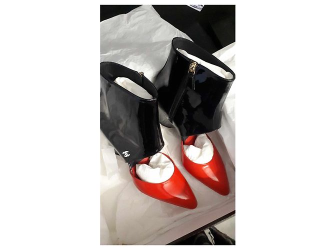 Stivaletti Chanel in vernice nero e rosso 40 - vista 4