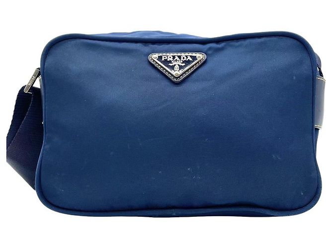 Borsa a tracolla incrociata in nylon blu navy con logo Prada Sport - vista 2