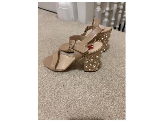 Ballin Sandalen Creme Leder Perlenabsatz - Ansicht 2