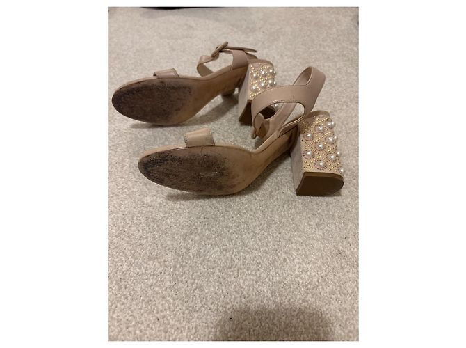 Ballin Sandalen Creme Leder Perlenabsatz - Ansicht 4