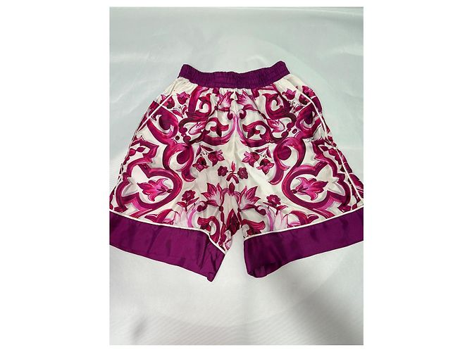 Dolce & Gabbana Majolica print silk shorts Rosa Blanco - vista 2