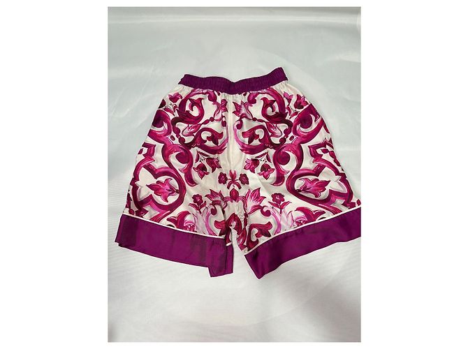 Dolce & Gabbana Majolica print silk shorts Rosa Blanco - vista 5