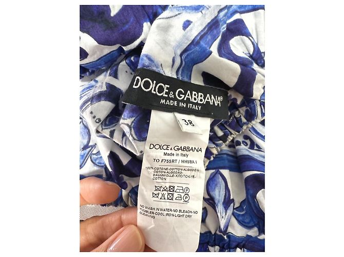 Dolce & Gabbana Top corto de popelina con estampado de mayólica Blanco Azul oscuro - vista 5