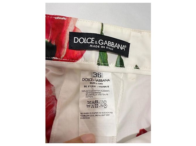 Dolce & Gabbana PANTALÓN CORTO BLANCO CON ESTAMPADO DE AMAPOLAS. Roja - vista 4