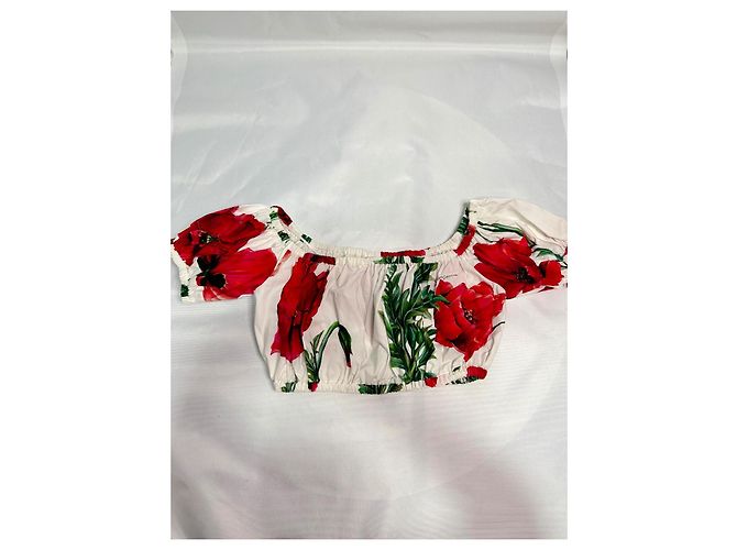 Top corto Dolce & Gabbana estampado de amapolas blanco algodón - vista 2