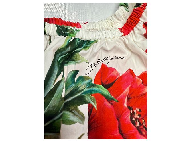 Top corto Dolce & Gabbana estampado de amapolas blanco algodón - vista 3