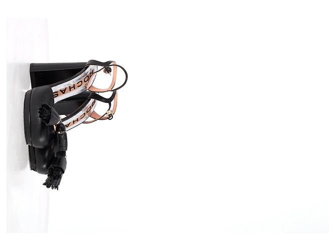 Sandali con piattaforma e dettaglio a frange con cinturino alla caviglia in pelle nera Rochas Nero - vista 10