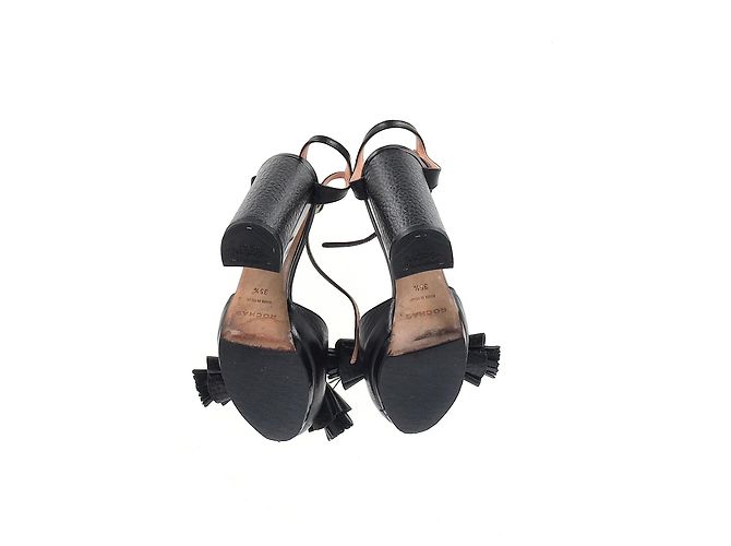 Sandali con piattaforma e dettaglio a frange con cinturino alla caviglia in pelle nera Rochas Nero - vista 12